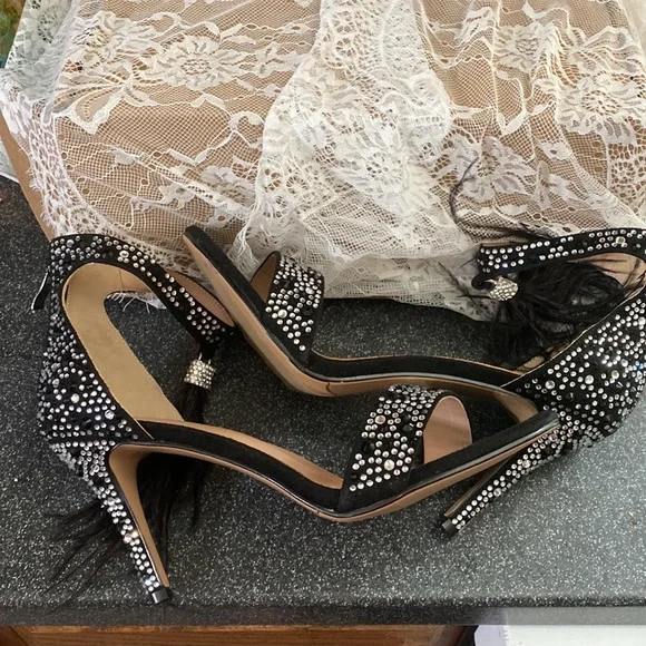 Wedding Dress Party & Evening Stiletto Heel Pearl Tassel Black Color Size 12 - Picture 10 of 16